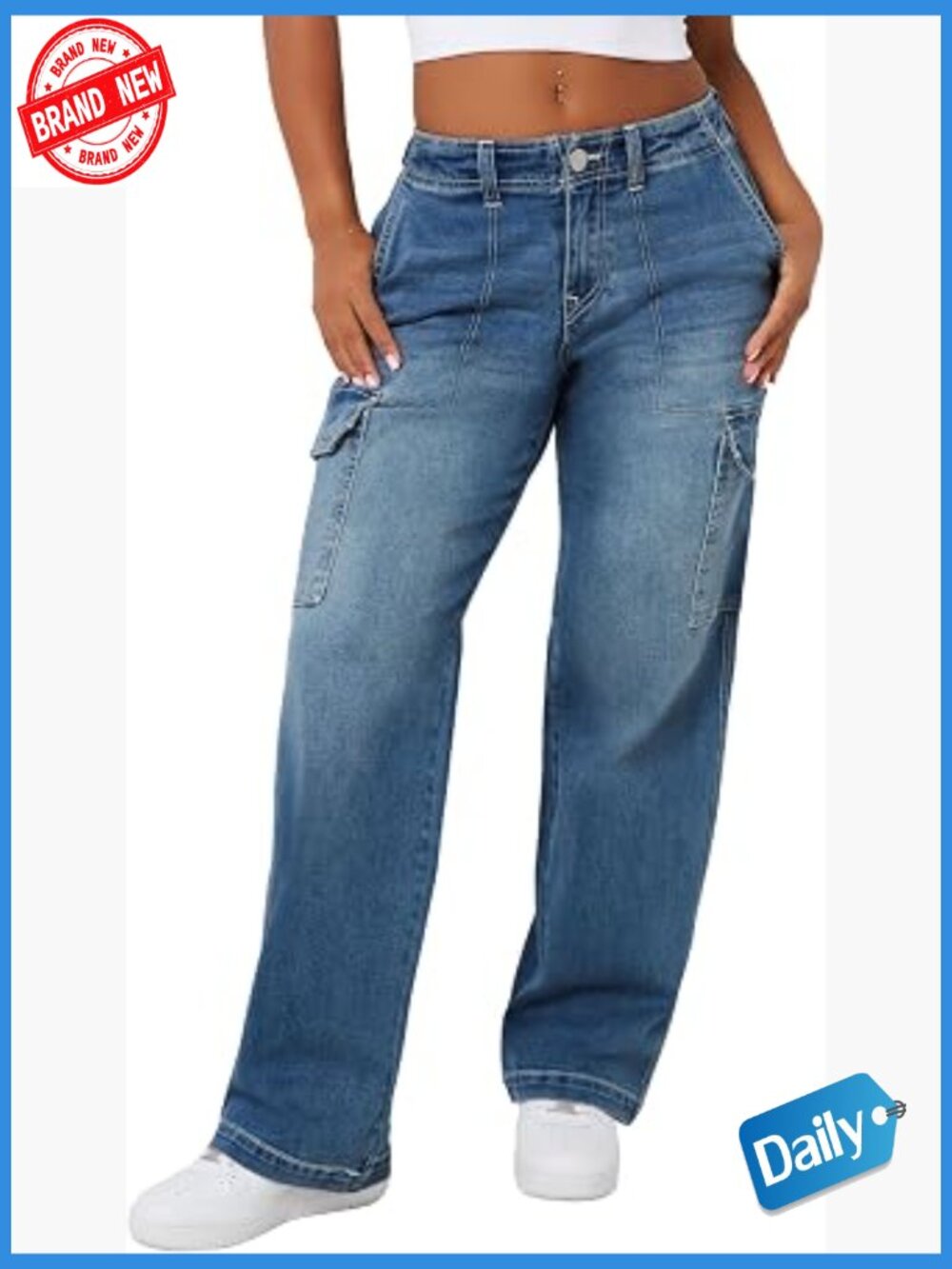 Mid Rise Cargo Denim Pant with Utility Pockets